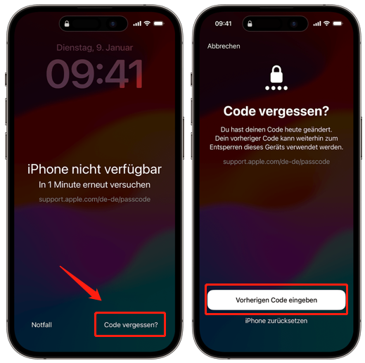 iphone code vergessen