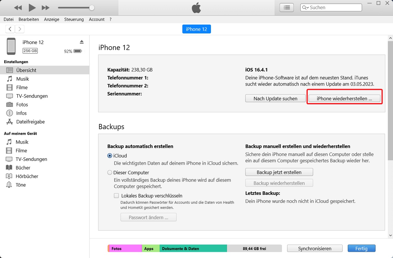 iphone auf werkseinstellungen zurücksetzen